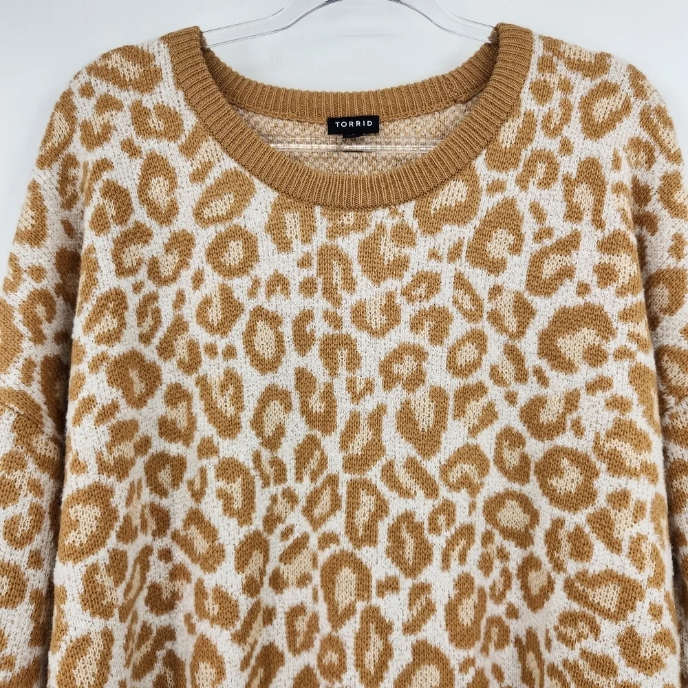 Torrid Leopard Long Sleeve Drop Shoulder Popcorn Pullover Sweater Womens Size 2X